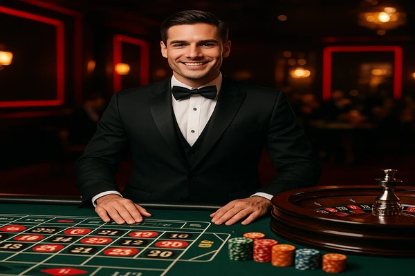 একজন পুরুষ অনলাইন গেমে জয়লাভের মুহূর্ত উদযাপন করছেন, চারপাশে গেমের প্রতীকগুলো ভাসছে